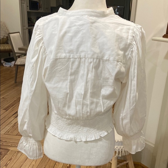 Anthropologie White Puff Sleeve Crop Blouse size Medium - Picture 6 of 8